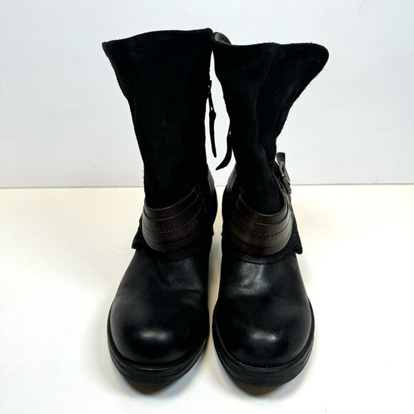 Miz Mooz Ankle Boots Womens Size 36 US 6 Black Leather Harness Buckle Moto - Picture 2 of 8